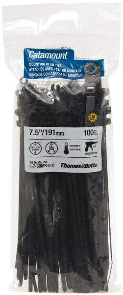 Thomas & Betts - 7-1/2" Long Black Nylon Mountable Cable Tie - 50 Lb Tensile Strength - Best Tool & Supply