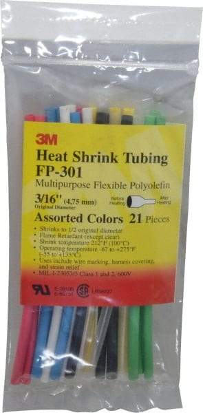 3M - 6" Long, 2:1, Polyolefin Heat Shrink Electrical Tubing - Black, Blue, Clear, Green, Red, White, Yellow - Best Tool & Supply