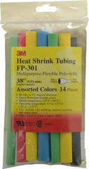 3M - 6" Long, 2:1, Polyolefin Heat Shrink Electrical Tubing - Black, Blue, Clear, Green, Red, White, Yellow - Best Tool & Supply