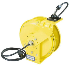 Conductix - 16 AWG, 35' Cable Length, Cord & Cable Reel with Outlet End - 3 Outlets, NEMA 5-15R, 10 Amps, 125 Volts, SOOW-A Cable, Yellow Reel, Spring Driven Reel - Best Tool & Supply