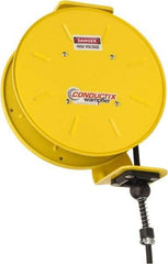 Conductix - 16 AWG, 50' Cable Length, Cord & Cable Reel with Bare End - 3 Outlets, NEMA 5-15R, 10 Amps, 110 Volts, SOOW-A Cable, Yellow Reel, Spring Driven Reel - Best Tool & Supply