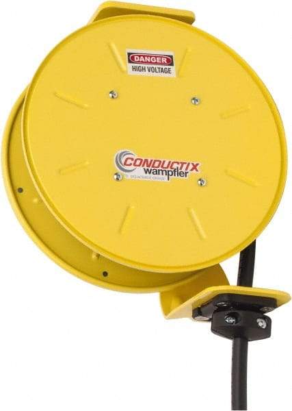 Conductix - 12 AWG, 20' Cable Length, Cord & Cable Reel with Bare End - 3 Outlets, NEMA 5-20R, 20 Amps, SEOW-A Cable, Yellow Reel, Spring Driven Reel - Best Tool & Supply