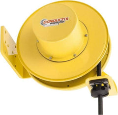 Conductix - 10 AWG, 30' Cable Length, Cord & Cable Reel with Bare End - 3 Outlets, NEMA 5-20R, 25 Amps, SEOW-A Cable, Yellow Reel, Spring Driven Reel - Best Tool & Supply