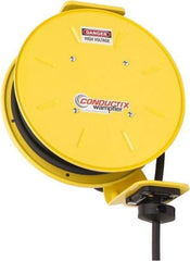 Conductix - 14 AWG, 40' Cable Length, Cord & Cable Reel with Bare End - 3 Outlets, NEMA 5-15R, 15 Amps, SEOW-A Cable, Yellow Reel, Spring Driven Reel - Best Tool & Supply