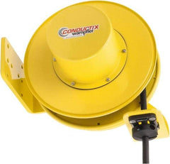 Conductix - 14 AWG, 40' Cable Length, Cord & Cable Reel with Bare End - 4 Outlets, NEMA 5-15R, 12 Amps, SEOW-A Cable, Yellow Reel, Spring Driven Reel - Best Tool & Supply