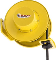 Conductix - 12 AWG, 40' Cable Length, Cord & Cable Reel with Bare End - 4 Outlets, NEMA 5-15R, 16 Amps, SEOW-A Cable, Yellow Reel, Spring Driven Reel - Best Tool & Supply