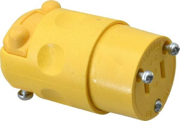 Leviton - 125 VAC, 15 Amp, 1-15R NEMA, Straight, Ungrounded, Commercial Grade Connector - 2 Pole, 2 Wire, 1 Phase, PVC, Yellow - Best Tool & Supply