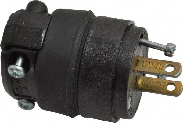 Leviton - 125 VAC, 15 Amp, 1-15P NEMA, Straight, Ungrounded, Residential Grade Plug - 2 Pole, 2 Wire, 1 Phase, Rubber, Black - Best Tool & Supply