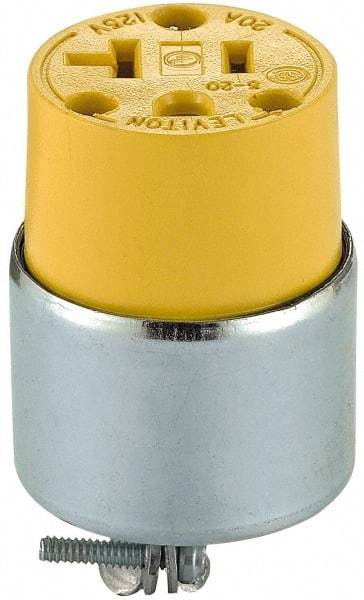 Leviton - 125 VAC, 20 Amp, 5-20R NEMA, Straight, Self Grounding, Commercial Grade Connector - 2 Pole, 3 Wire, 1 Phase, PVC, Steel, Yellow - Best Tool & Supply