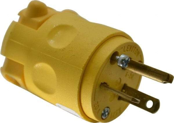 Leviton - 125 VAC, 20 Amp, 5-20P NEMA, Angled, Self Grounding, Commercial Grade Plug - 2 Pole, 3 Wire, 1 Phase, PVC, Yellow - Best Tool & Supply