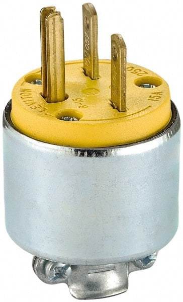 Leviton - 250 VAC, 15 Amp, 6-15P NEMA, Straight, Self Grounding, Residential Grade Plug - 2 Pole, 3 Wire, 3 Phase, PVC, Steel, Yellow - Best Tool & Supply