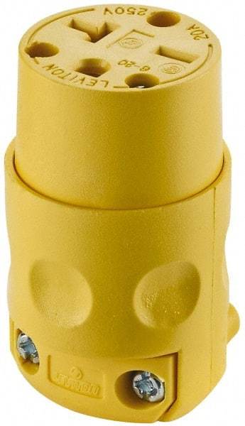 Leviton - 250 VAC, 20 Amp, 6-20R NEMA, Straight, Self Grounding, Commercial Grade Connector - 2 Pole, 3 Wire, 3 Phase, PVC, Yellow - Best Tool & Supply