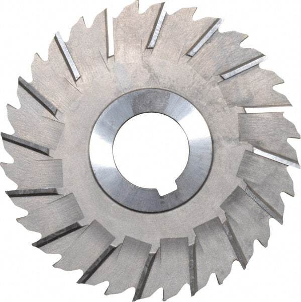 Made in USA - 4" Blade Diam x 5/32" Blade Thickness, 1" Hole, 32 Teeth, High Speed Steel Side Chip Saw - Staggered Tooth, Arbor Connection, Right Hand Cut, Uncoated, with Keyway - Best Tool & Supply