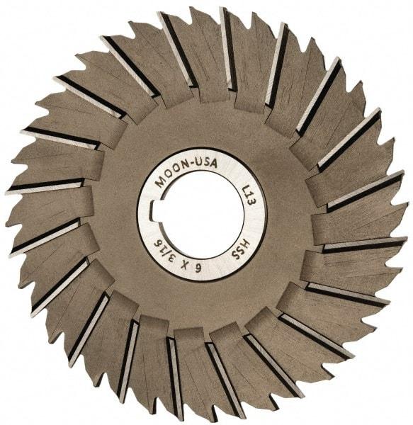 Made in USA - 6" Blade Diam x 3/16" Blade Thickness, 1-1/4" Hole, 40 Teeth, High Speed Steel Side Chip Saw - Staggered Tooth, Arbor Connection, Right Hand Cut, Uncoated, with Keyway - Best Tool & Supply