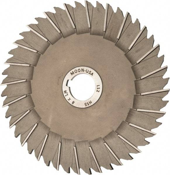 Made in USA - 8" Blade Diam x 1/4" Blade Thickness, 1-1/4" Hole, 48 Teeth, High Speed Steel Side Chip Saw - Staggered Tooth, Arbor Connection, Right Hand Cut, Uncoated, with Keyway - Best Tool & Supply