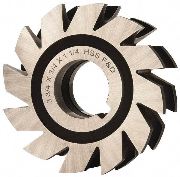 Made in USA - 3/8" Radius, 3/4" Circle Diam, 3-3/4" Diam x 1.197" Wide Cut, High Speed Steel Concave Radius Cutter - 3-3/4" OAL, Arbor Connection, Uncoated, Form Relieved, 10 Teeth - Best Tool & Supply