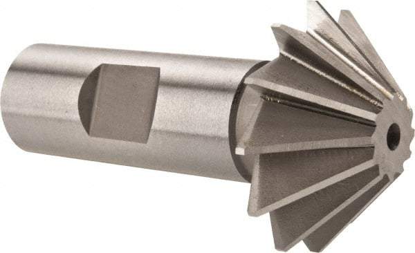 Made in USA - 1-1/2" Diam x 1/2" Width of Cut, 45° Included Angle, Shank Connection, High Speed Steel Single Angle Cutter - 3/4" Shank Diam, 2-3/4" Overall Length, Right Hand Cut, Uncoated - Best Tool & Supply