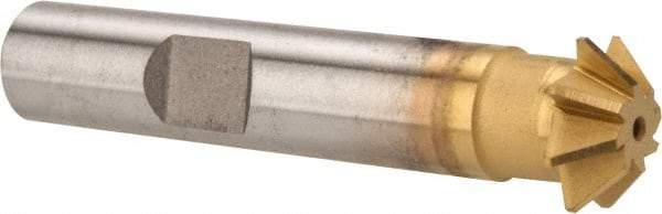 Made in USA - 1/2" Diam x 1/8" Width of Cut, 45° Included Angle, Shank Connection, High Speed Steel Single Angle Cutter - 3/8" Shank Diam, 2-1/8" Overall Length, Right Hand Cut, TiN Coated - Best Tool & Supply