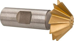 Made in USA - 1-1/2" Diam x 1/2" Width of Cut, 45° Included Angle, Shank Connection, High Speed Steel Single Angle Cutter - 3/4" Shank Diam, 2-3/4" Overall Length, Right Hand Cut, TiN Coated - Best Tool & Supply