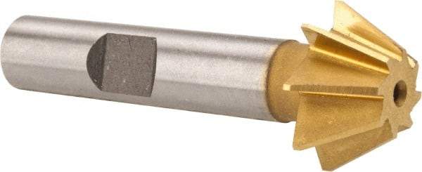 Made in USA - 3/4" Diam x 5/16" Width of Cut, 60° Included Angle, Shank Connection, High Speed Steel Single Angle Cutter - 3/8" Shank Diam, 2-1/8" Overall Length, Right Hand Cut, TiN Coated - Best Tool & Supply