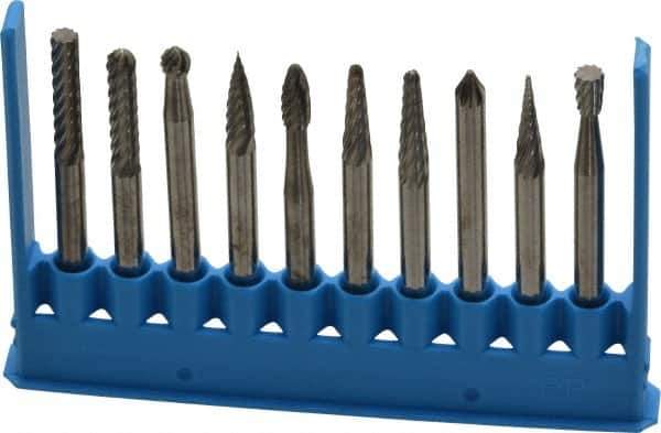 Made in USA - 10 Piece, 1/8" Shank Burr Set - Tungsten Carbide - Best Tool & Supply