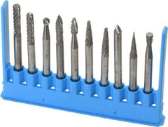 Made in USA - 10 Piece, 1/8" Shank Burr Set - Tungsten Carbide - Best Tool & Supply