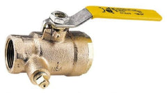 Conbraco - 1-1/2" Pipe, Bronze, Straight with Side Tap, Gas Ball Valve - 250 psi WOG Rating, Lever Handle, FNPT x FNPT End Connections, 2 Piece - Best Tool & Supply