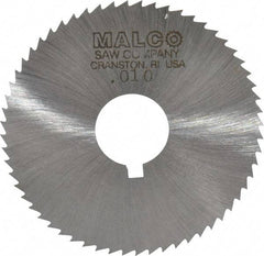 Made in USA - 2-1/4" Diam x 0.01" Blade Thickness x 5/8" Arbor Hole Diam, 60 Tooth Slitting and Slotting Saw - Arbor Connection, Right Hand, Uncoated, High Speed Steel, Concave Ground, Contains Keyway - Best Tool & Supply