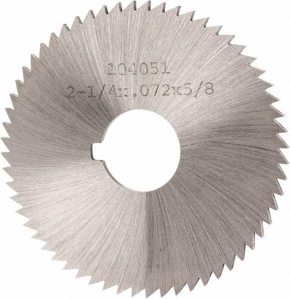 Made in USA - 2-1/4" Diam x 0.072" Blade Thickness x 5/8" Arbor Hole Diam, 60 Tooth Slitting and Slotting Saw - Arbor Connection, Right Hand, Uncoated, High Speed Steel, Concave Ground, Contains Keyway - Best Tool & Supply