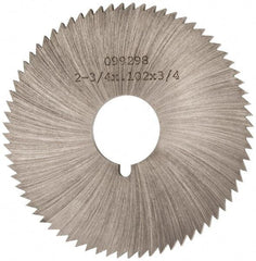 Made in USA - 2-3/4" Diam x 0.102" Blade Thickness x 3/4" Arbor Hole Diam, 72 Tooth Slitting and Slotting Saw - Arbor Connection, Right Hand, Uncoated, High Speed Steel, Concave Ground, Contains Keyway - Best Tool & Supply