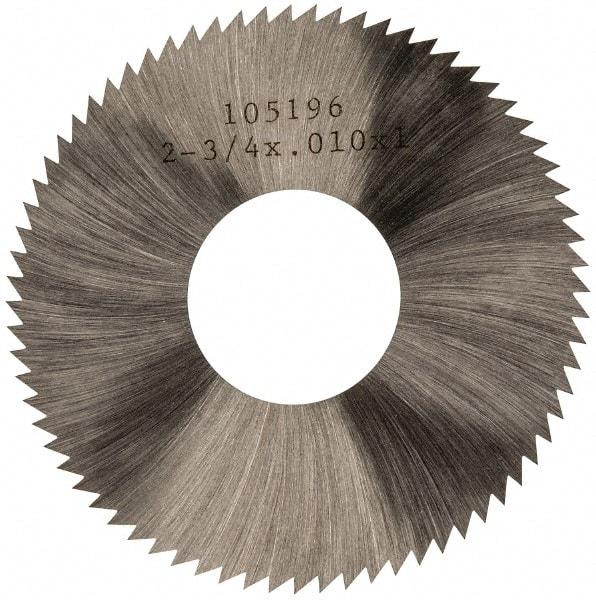 Made in USA - 2-3/4" Diam x 0.01" Blade Thickness x 1" Arbor Hole Diam, 72 Tooth Slitting and Slotting Saw - Arbor Connection, Right Hand, Uncoated, High Speed Steel, Concave Ground, Contains Keyway - Best Tool & Supply