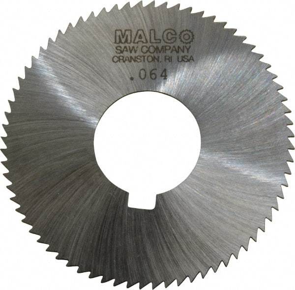 Made in USA - 2-3/4" Diam x 0.064" Blade Thickness x 1" Arbor Hole Diam, 72 Tooth Slitting and Slotting Saw - Arbor Connection, Right Hand, Uncoated, High Speed Steel, Concave Ground, Contains Keyway - Best Tool & Supply