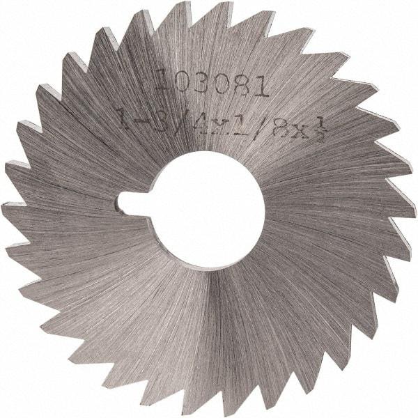 Made in USA - 1-3/4" Diam x 1/8" Blade Thickness x 1/2" Arbor Hole Diam, 30 Tooth Slitting and Slotting Saw - Arbor Connection, Right Hand, Uncoated, High Speed Steel, Concave Ground, Contains Keyway - Best Tool & Supply