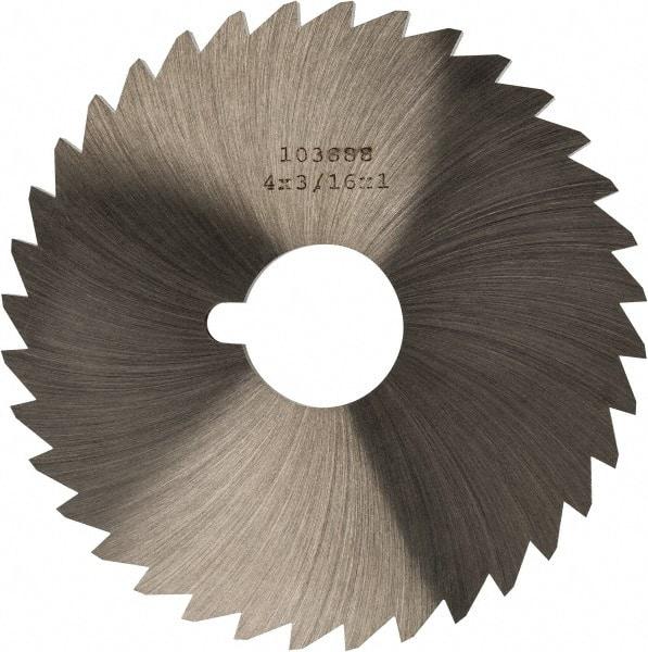 Made in USA - 4" Diam x 3/16" Blade Thickness x 1" Arbor Hole Diam, 36 Tooth Slitting and Slotting Saw - Arbor Connection, Right Hand, Uncoated, High Speed Steel, Concave Ground, Contains Keyway - Best Tool & Supply