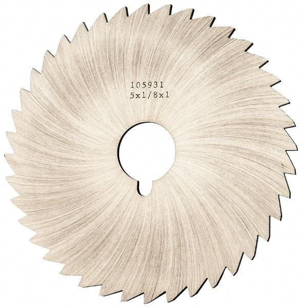 Made in USA - 5" Diam x 1/8" Blade Thickness x 1" Arbor Hole Diam, 40 Tooth Slitting and Slotting Saw - Arbor Connection, Right Hand, Uncoated, High Speed Steel, Concave Ground, Contains Keyway - Best Tool & Supply