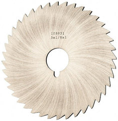 Made in USA - 5" Diam x 1/8" Blade Thickness x 1" Arbor Hole Diam, 40 Tooth Slitting and Slotting Saw - Arbor Connection, Right Hand, Uncoated, High Speed Steel, Concave Ground, Contains Keyway - Best Tool & Supply