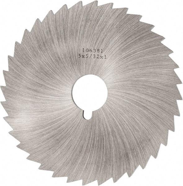 Made in USA - 5" Diam x 5/32" Blade Thickness x 1" Arbor Hole Diam, 36 Tooth Slitting and Slotting Saw - Arbor Connection, Right Hand, Uncoated, High Speed Steel, Concave Ground, Contains Keyway - Best Tool & Supply