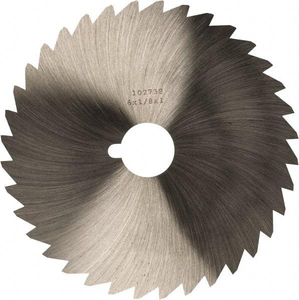 Made in USA - 6" Diam x 1/8" Blade Thickness x 1" Arbor Hole Diam, 44 Tooth Slitting and Slotting Saw - Arbor Connection, Right Hand, Uncoated, High Speed Steel, Concave Ground, Contains Keyway - Best Tool & Supply