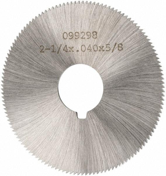 Made in USA - 2-1/4" Diam x 0.04" Blade Thickness x 5/8" Arbor Hole Diam, 132 Tooth Slitting and Slotting Saw - Arbor Connection, Right Hand, Uncoated, High Speed Steel, Concave Ground, Contains Keyway - Best Tool & Supply