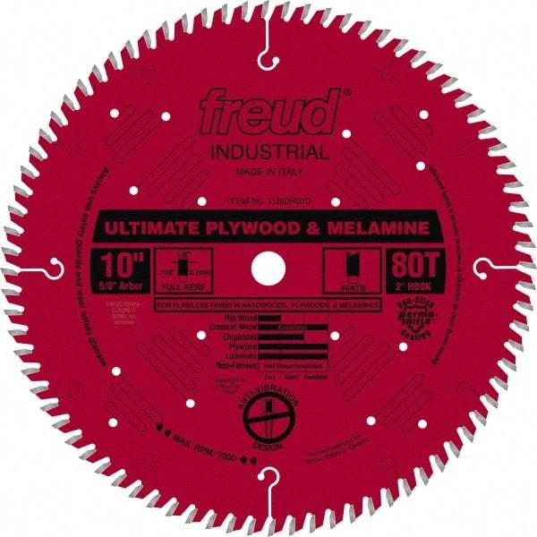 Freud - 10" Diam, 5/8" Arbor Hole Diam, 80 Tooth Wet & Dry Cut Saw Blade - Carbide-Tipped, Standard Round Arbor - Best Tool & Supply