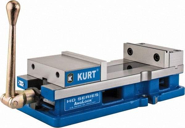 Kurt - 6" Jaw Width, 9-1/16" Jaw Opening Capacity, Horizontal Stationary Machine Vise - Manual Operation, 5,250 Lb Capacity, 1 Station, 18.32" Long x 4.86" High x 1-31/64" Deep, 1.735" Jaw Height, 5,250 Lb Max Clamp Force - Best Tool & Supply