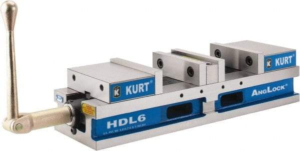 Kurt - 6" Jaw Width, 4" Jaw Opening Capacity, Horizontal Stationary Machine Vise - Manual Operation, 7,460 Lb Capacity, 1 Station, 22.45" Long x 4.853" High x 1-47/64" Deep, 44.07mm Jaw Height - Best Tool & Supply