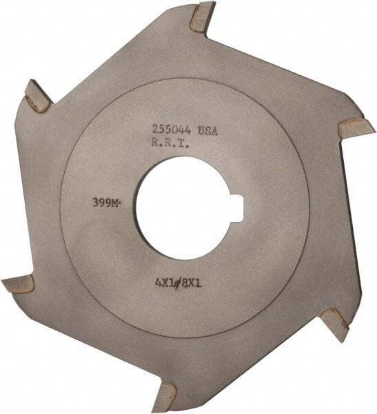 Made in USA - 4" Diam x 1/8" Blade Thickness x 1" Arbor Hole Diam, 6 Tooth Slitting and Slotting Saw - Arbor Connection, Right Hand, Uncoated, Carbide-Tipped, Contains Keyway - Best Tool & Supply