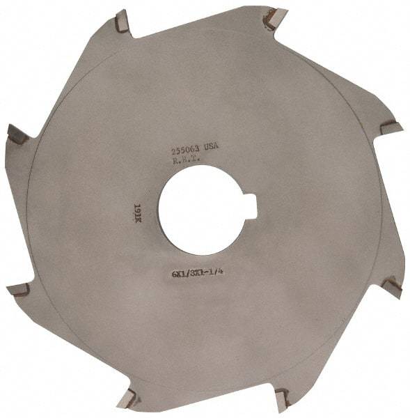 Made in USA - 6" Diam x 1/8" Blade Thickness x 1-1/4" Arbor Hole Diam, 8 Tooth Slitting and Slotting Saw - Arbor Connection, Right Hand, Uncoated, Carbide-Tipped, Contains Keyway - Best Tool & Supply