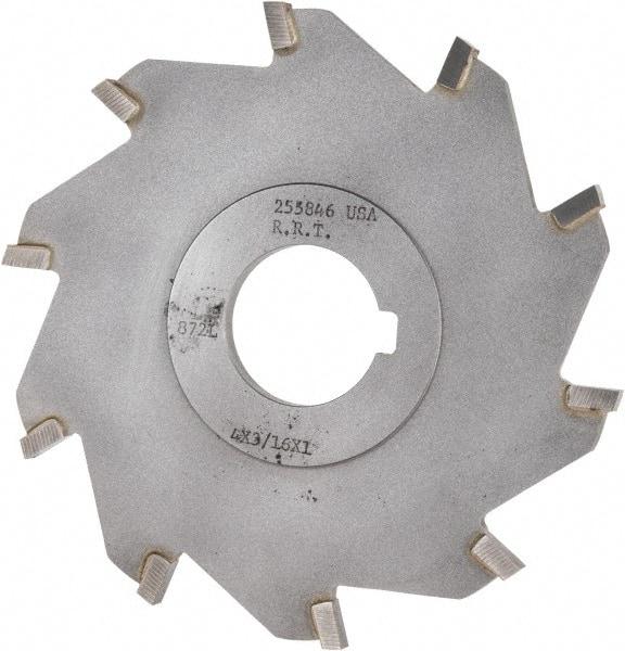 Made in USA - 4" Diam x 3/16" Blade Thickness x 1" Arbor Hole Diam, 10 Tooth Slitting and Slotting Saw - Arbor Connection, Right Hand, Uncoated, Carbide-Tipped, Contains Keyway - Best Tool & Supply