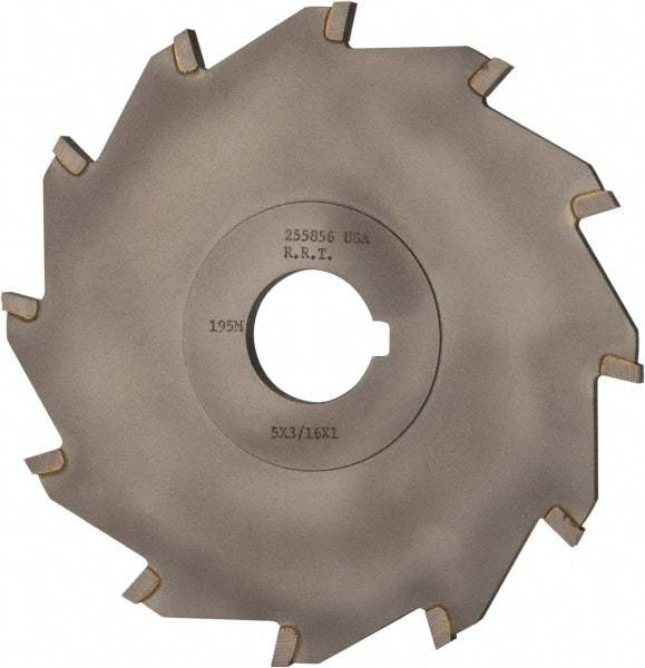 Made in USA - 5" Diam x 3/16" Blade Thickness x 1" Arbor Hole Diam, 12 Tooth Slitting and Slotting Saw - Arbor Connection, Right Hand, Uncoated, Carbide-Tipped, Contains Keyway - Best Tool & Supply