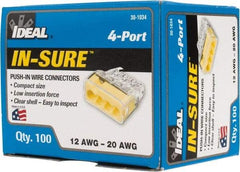 Ideal - 4 Port, 18 to 12 AWG Compatible, Push-In Wire Connector - 0.78" OAL x 0.82" OAW x 0.38" OAH, Yellow - Best Tool & Supply