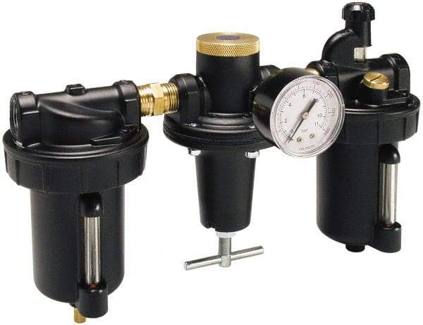 Parker - 1" NPT Port Heavy Duty 3 Piece Filter-Regulator-Lubricator FRL Unit - Metal Bowl, 240 SCFM, 250 Max psi, 13" High, Automatic Drain - Best Tool & Supply