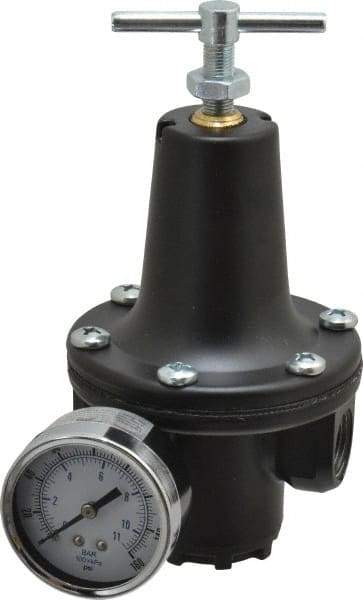 Parker - 1/2 NPT Port, 300 CFM, Zinc Heavy-Duty T-Handle Regulator - 2 to 125 psi Range, 300 Max psi Supply Pressure, 1/4" Gauge Port Thread, 3-1/2" Wide x 6-3/4" High - Best Tool & Supply