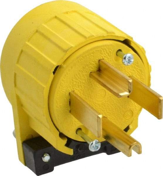 Pass & Seymour - 125/250 VAC, 30 Amp, 14-30P NEMA, Angled, Ungrounded, Specification Grade Plug - 3 Pole, 4 Wire, Yellow - Best Tool & Supply